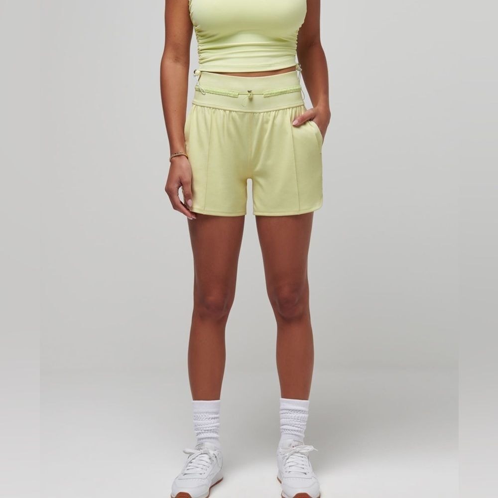 Travis Mathew's Yellow High-Waisted Athletic‎ Shorts with Drawstring & Pockets